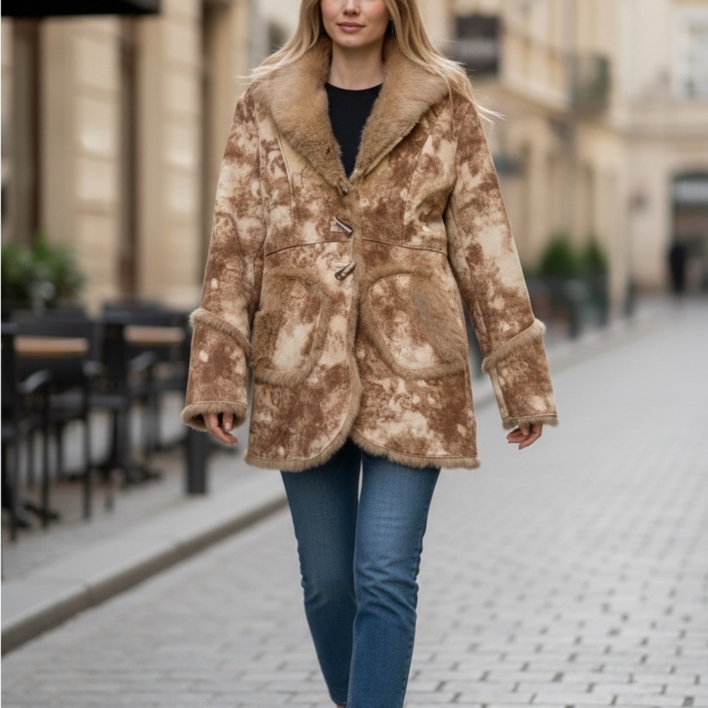 Yupibuluo Faux Suede Faux Fur Trim Toggle Coat Size L Boho Western